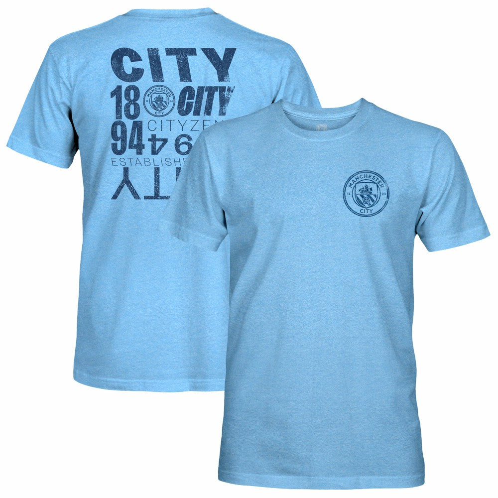 Manchester City 1863FC Front Back Text Twisted Tri-Blend Slub T-Shirts - Sky Blue
