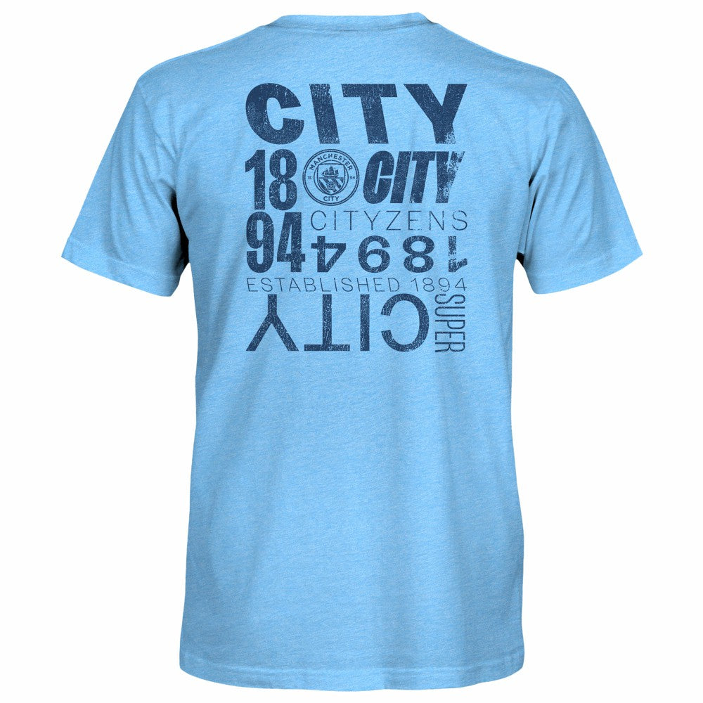 Manchester City 1863FC Front Back Text Twisted Tri-Blend Slub T-Shirts - Sky Blue