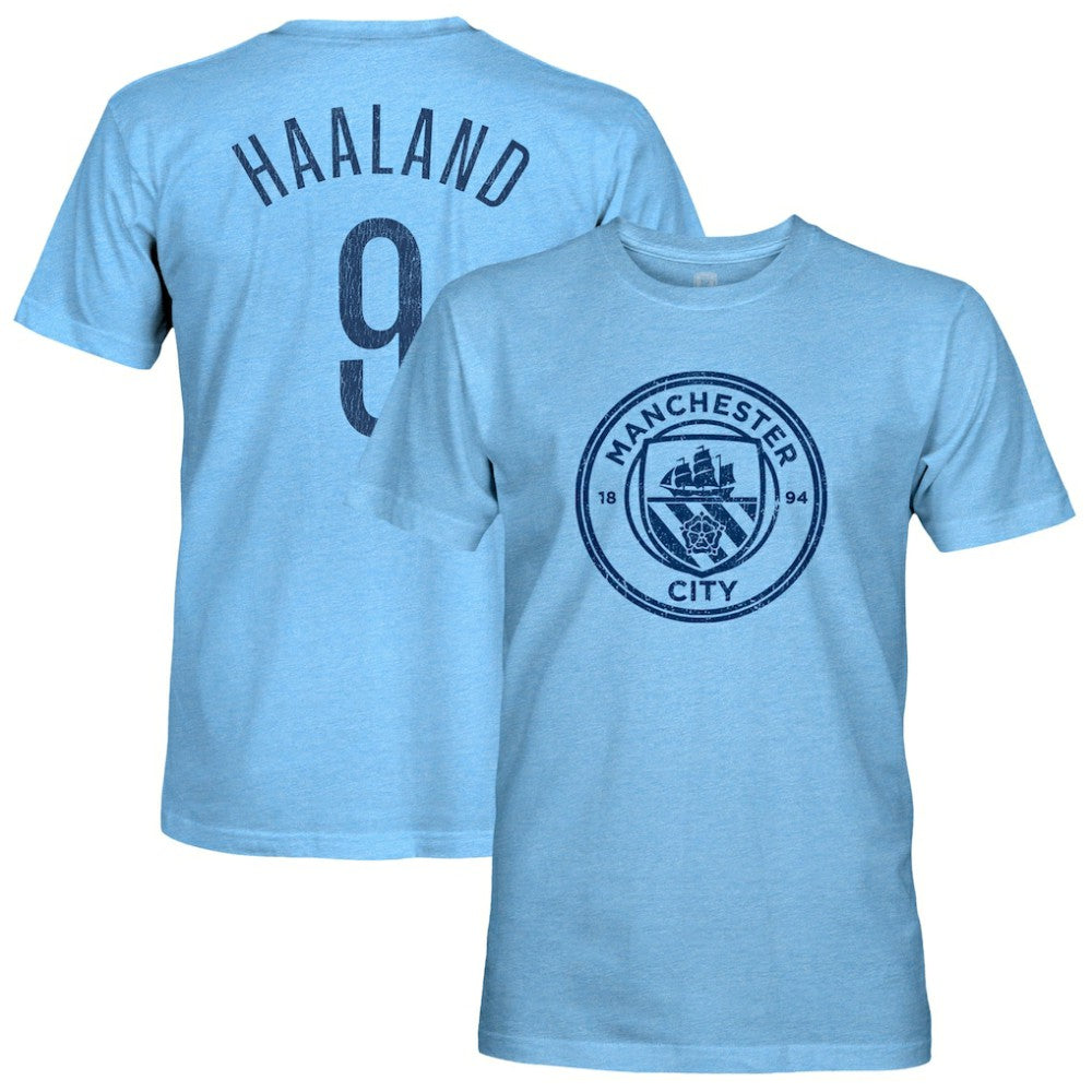 Erling Haaland Manchester City 1863FC Player Name & Number Twisted Tri-Blend Slub T-Shirts - Sky Blue