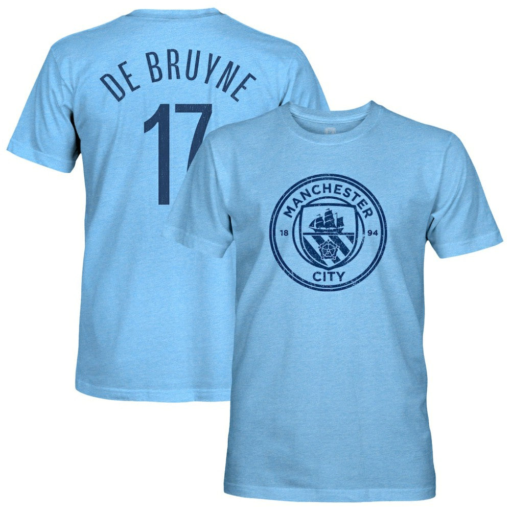 Kevin De Bruyne Manchester City 1863FC Player Name & Number Twisted Tri-Blend Slub T-Shirts - Sky Blue