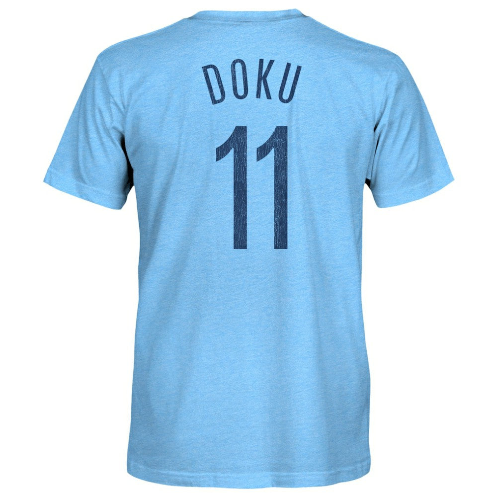 Jeremy Doku Manchester City 1863FC Player Name & Number Twisted Tri-Blend Slub T-Shirts - Sky Blue