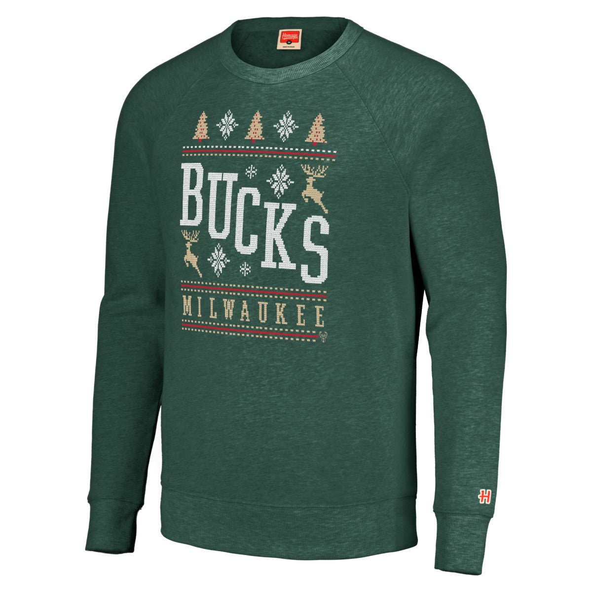 NBA - Milwaukee Bucks Homage Unisex Holiday Raglan Pullover Sweatshirt - Hunter Green
