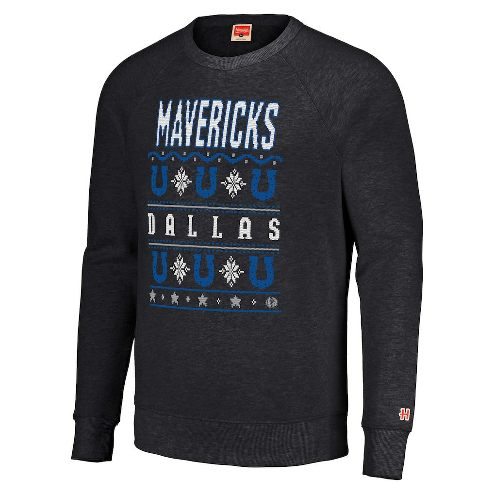 NBA - Dallas Mavericks Homage Unisex Holiday Raglan Pullover Sweatshirt - Charcoal