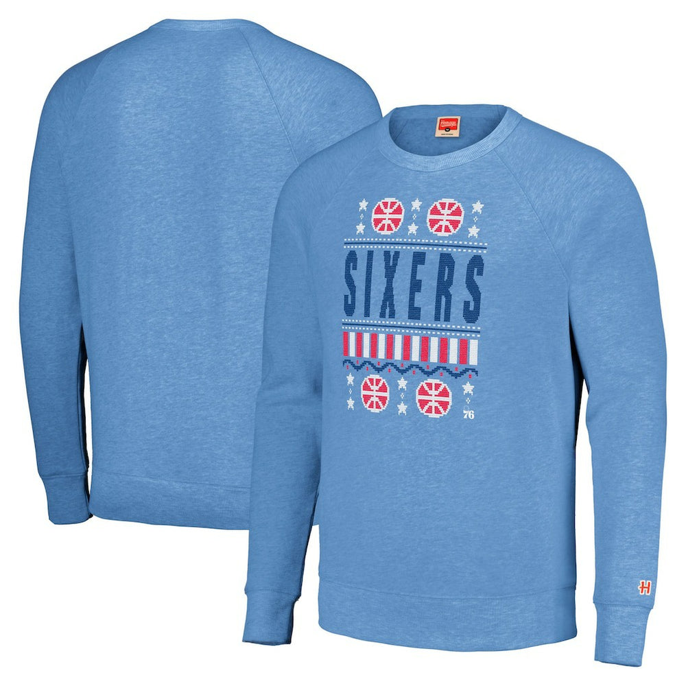 NBA - Philadelphia 76ers Homage Unisex Holiday Raglan Pullover Sweatshirt - Light Blue