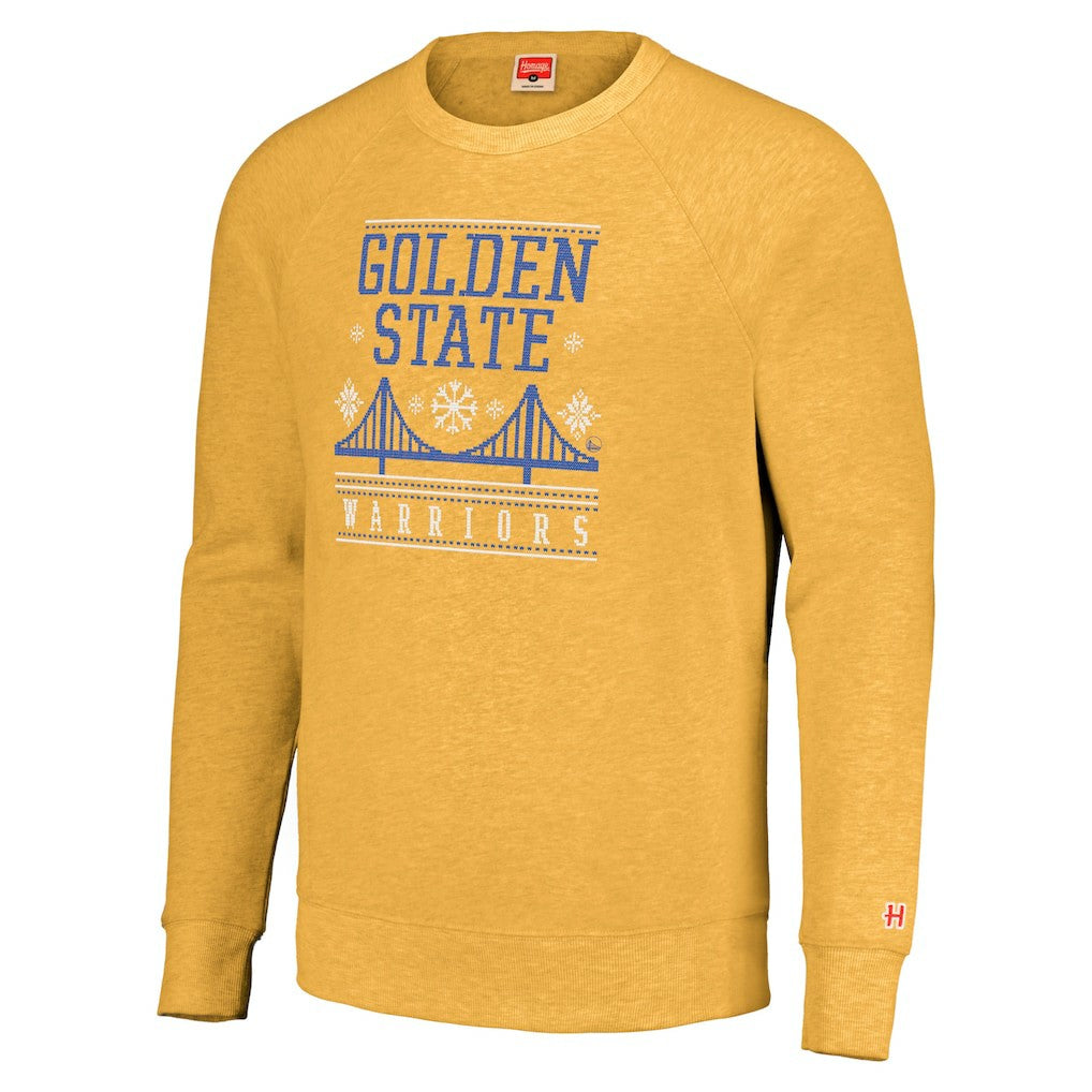 NBA - Golden State Warriors Homage Unisex Holiday Tri-Blend Raglan Pullover Sweatshirt - Gold