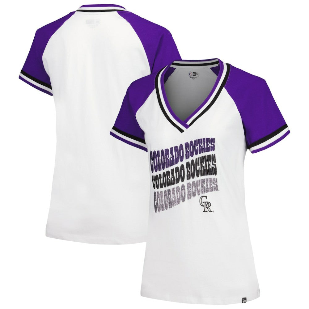 Colorado Rockies New Era Women's Jersey Double Binding Raglan V-Neck T-Shirt for sale