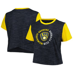 Milwaukee Brewers New Era Women's Plus Size Crossover Back Cropped T-Shirt Lifestyle