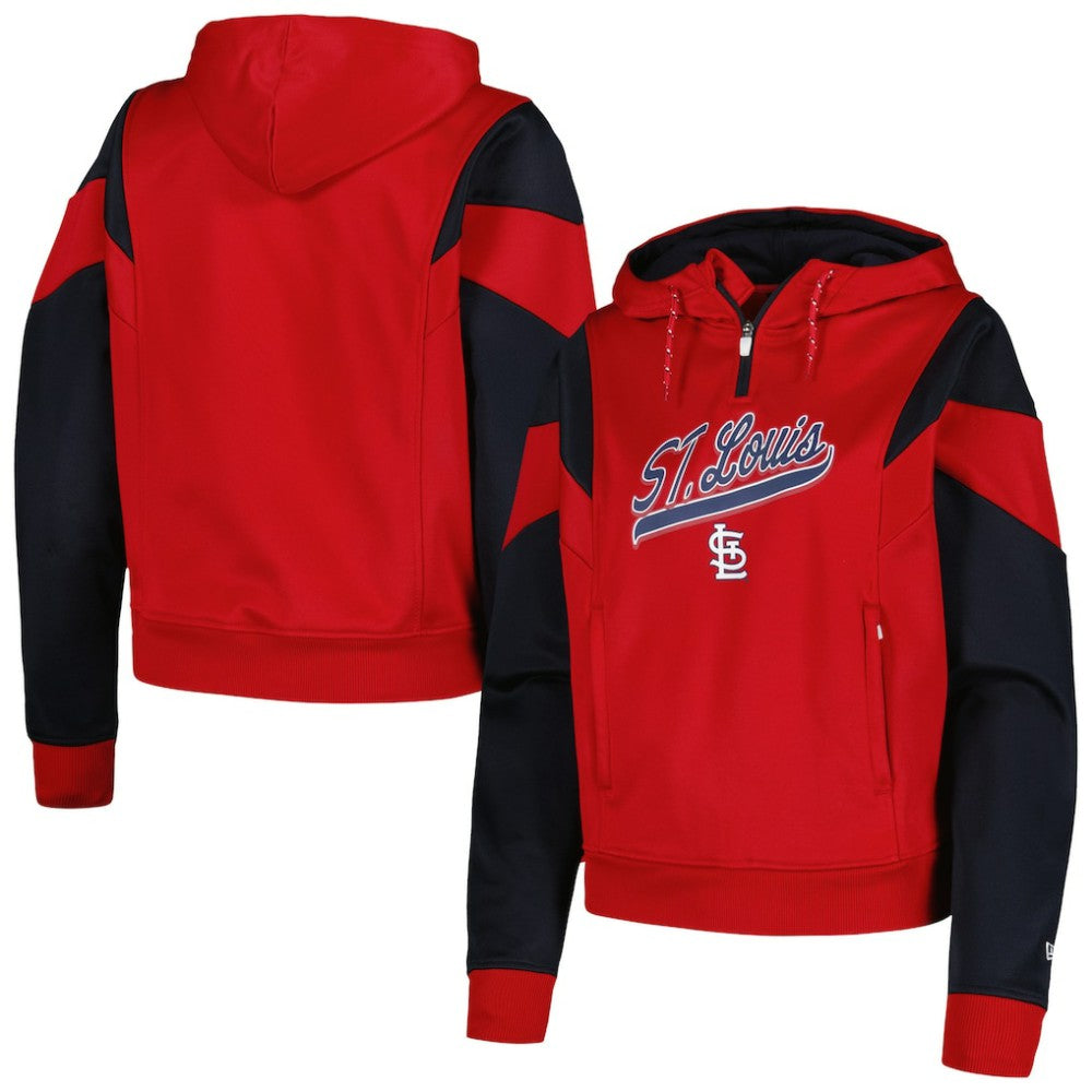 St. Louis Cardinals New Era Women's Color Block Fleece Quarter-Zip Hoodie Clearance