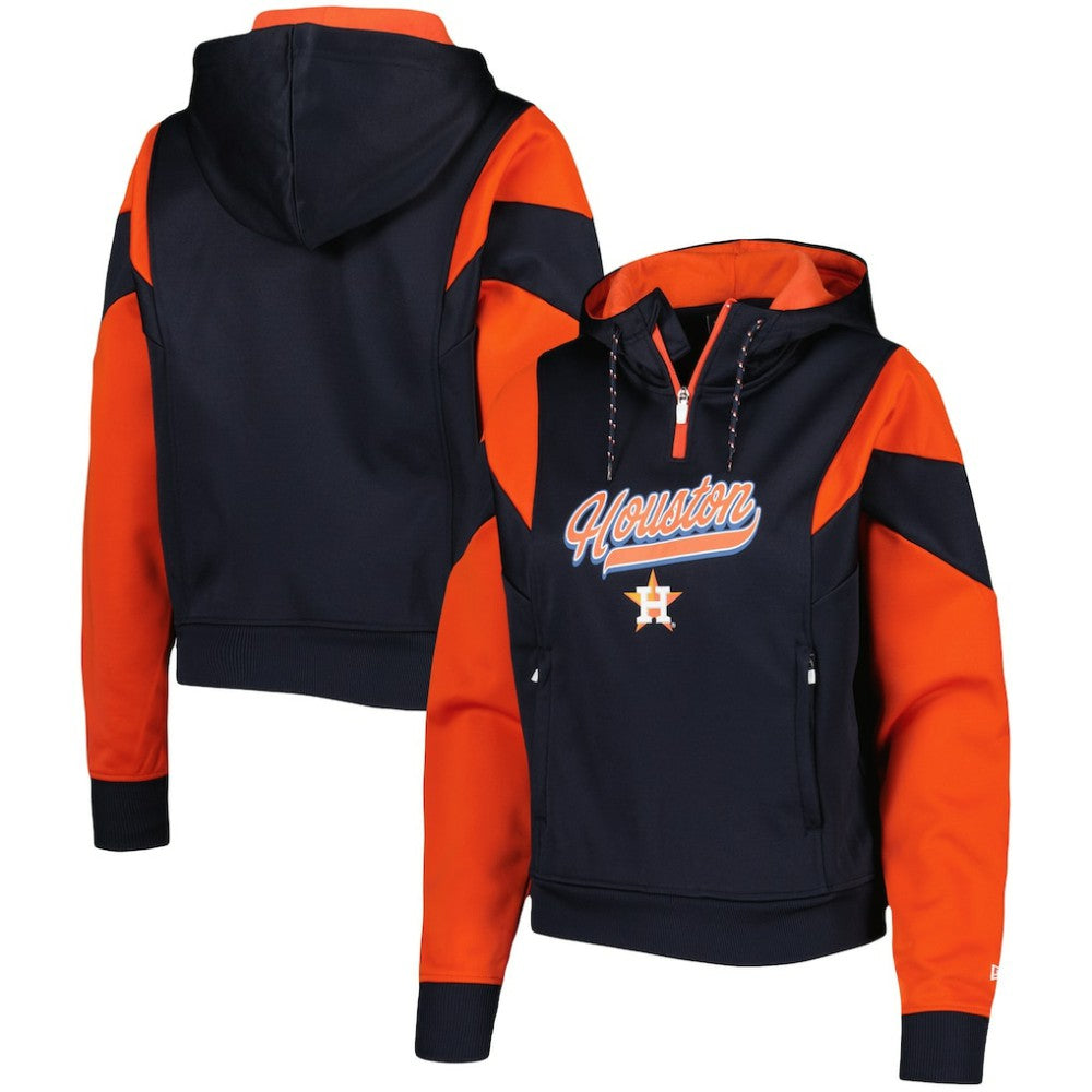 Houston Astros New Era Women's Color Block Fleece Quarter-Zip Hoodie On Sale
