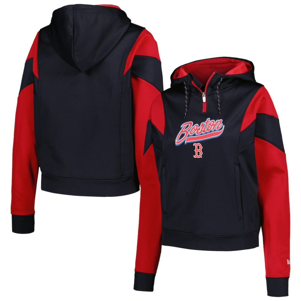 Boston Red Sox New Era Women's Color Block Fleece Quarter-Zip Hoodie Online