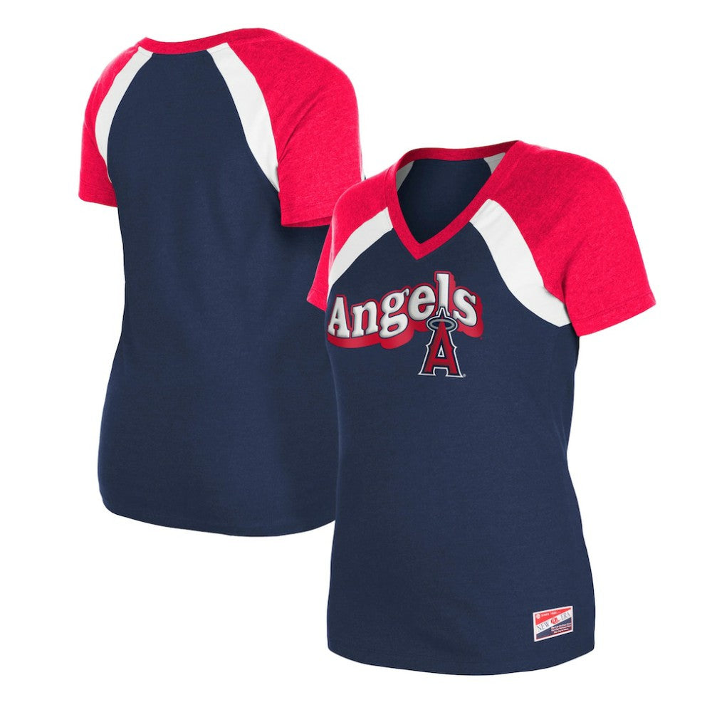 Los Angeles Angels New Era Women's Heathered Raglan V-Neck T-Shirt for sale