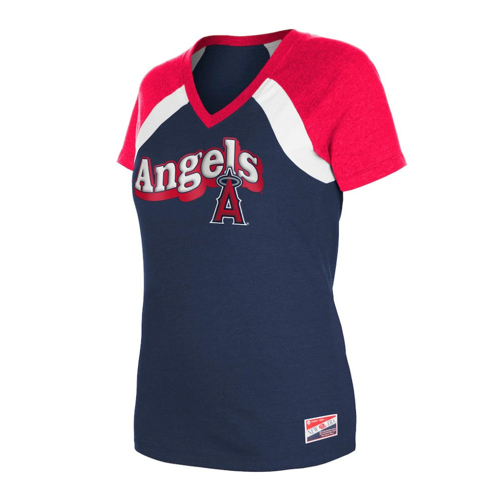 Los Angeles Angels New Era Women's Heathered Raglan V-Neck T-Shirt for sale