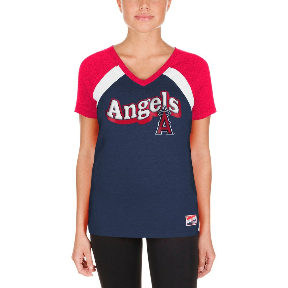 Los Angeles Angels New Era Women's Heathered Raglan V-Neck T-Shirt for sale