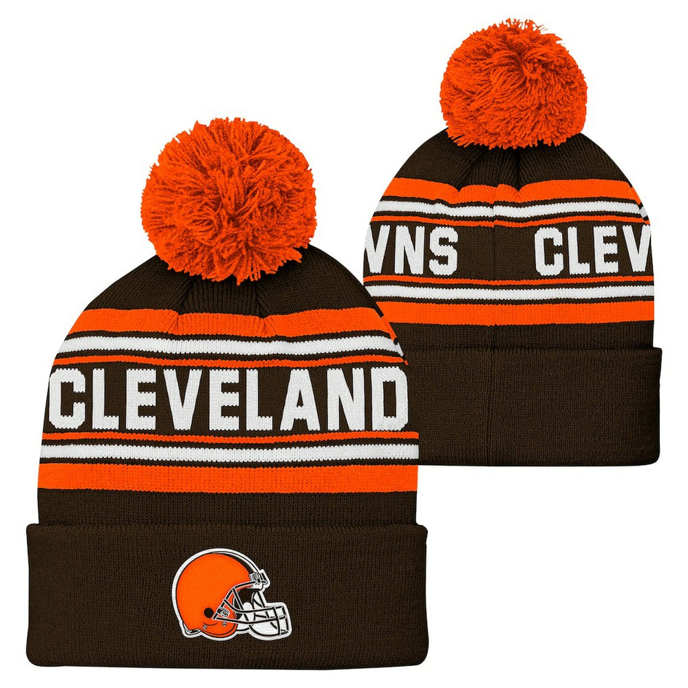 Cleveland Browns Youth Jacquard Cuffed Knit Hat with Pom Brown - NFL