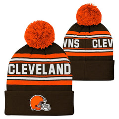 Cleveland Browns Youth Jacquard Cuffed Knit Hat with Pom Brown - NFL