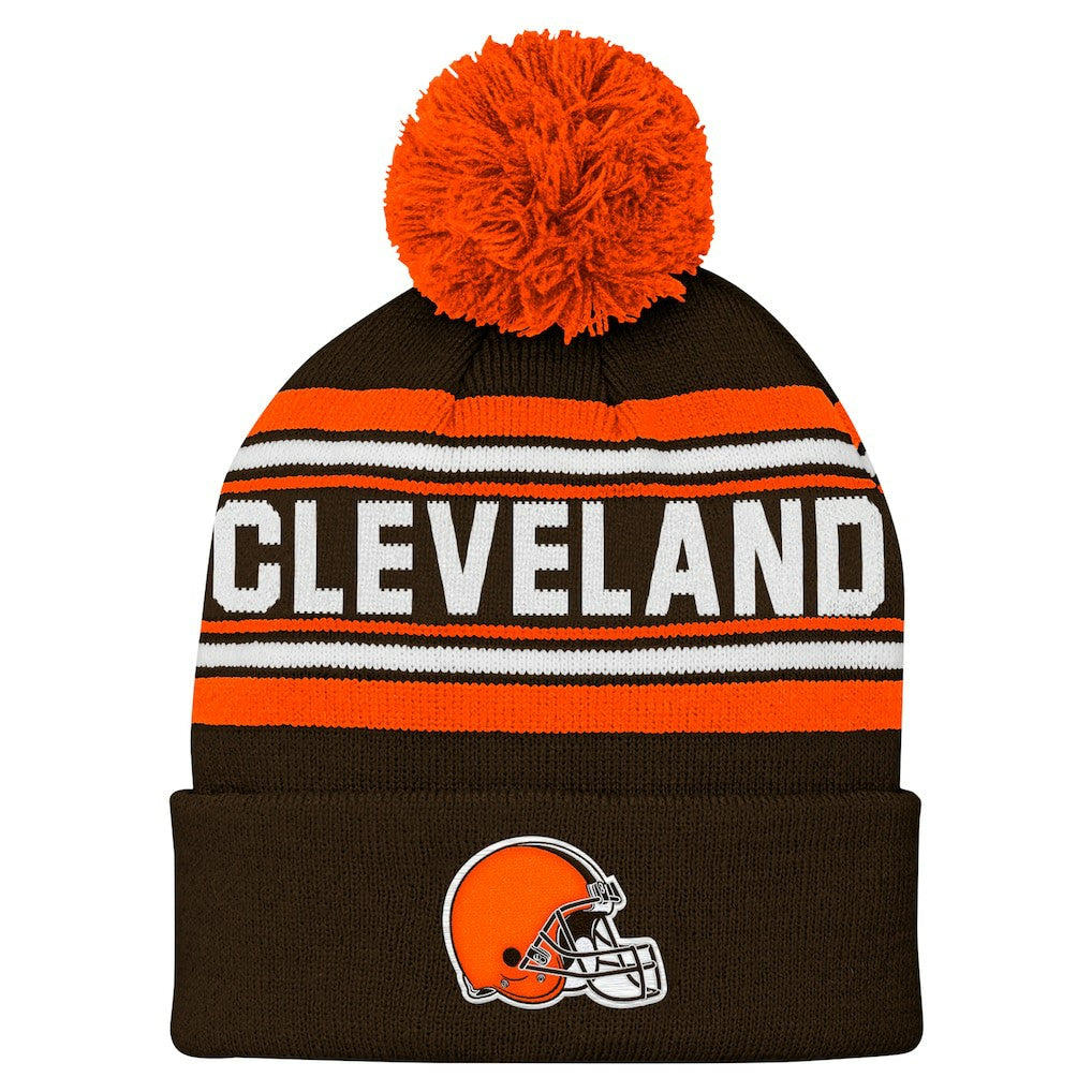Cleveland Browns Youth Jacquard Cuffed Knit Hat with Pom Brown - NFL