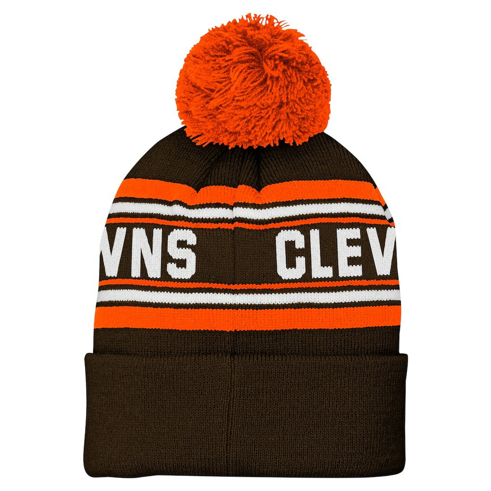 Cleveland Browns Youth Jacquard Cuffed Knit Hat with Pom Brown - NFL