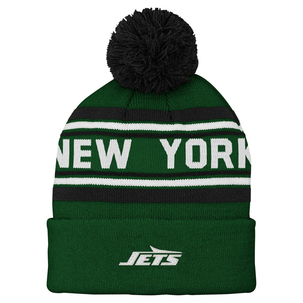 New York Jets Youth Jacquard Cuffed Knit Hat with Pom Green - NFL