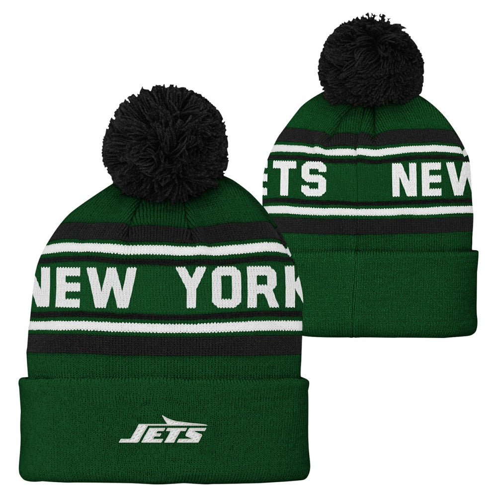New York Jets Youth Jacquard Cuffed Knit Hat with Pom Green - NFL