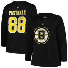 Boston Bruins Profile Women's Plus Size Distressed Printed Name & Number Long Sleeve T-Shirt Black
