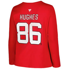 New Jersey Devils - Profile Women's Plus Size Distressed Printed Name & Number Long Sleeve T-Shirt Red