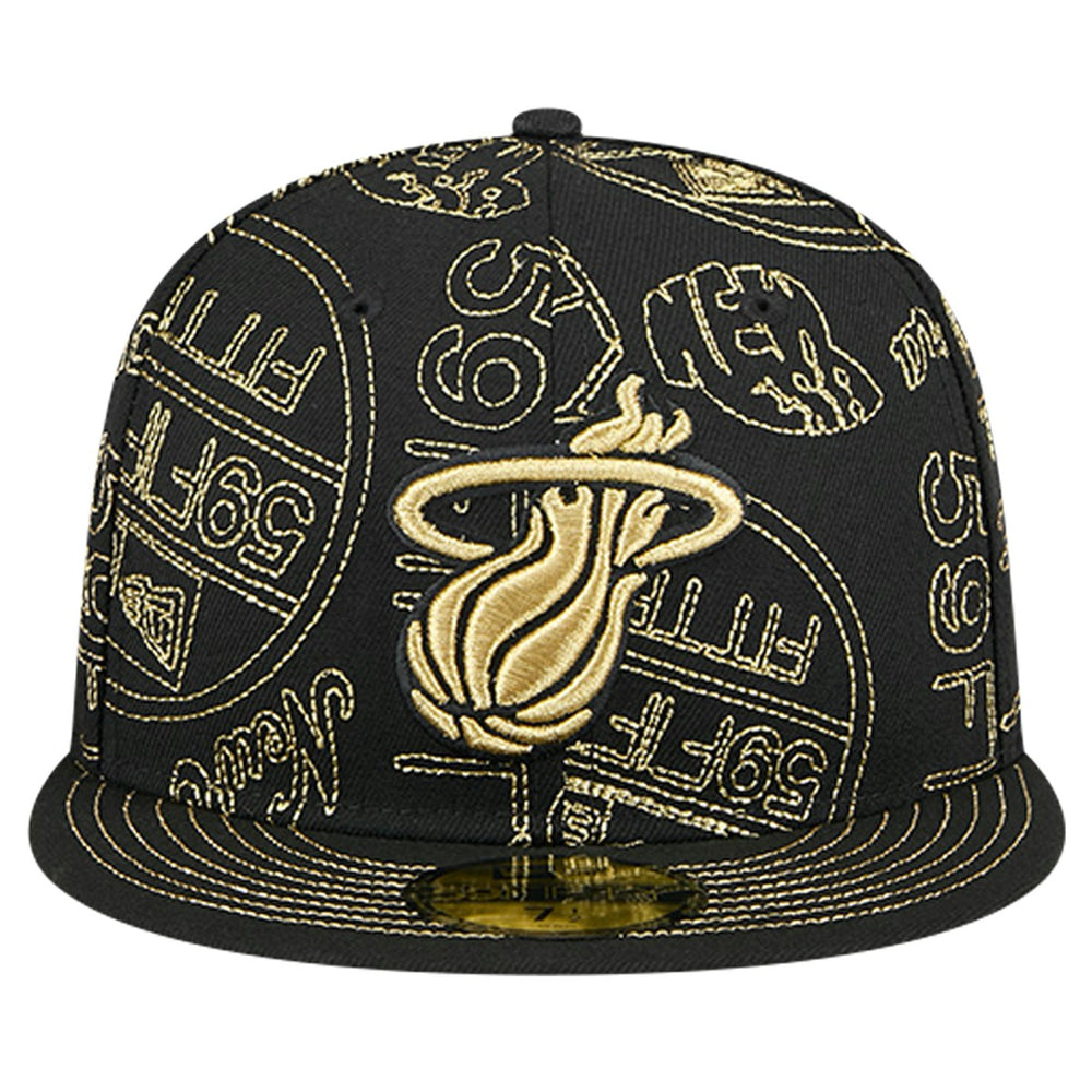New Era - Miami Heat 59FIFTY Day Allover Print Stencil Fitted Hat - Black