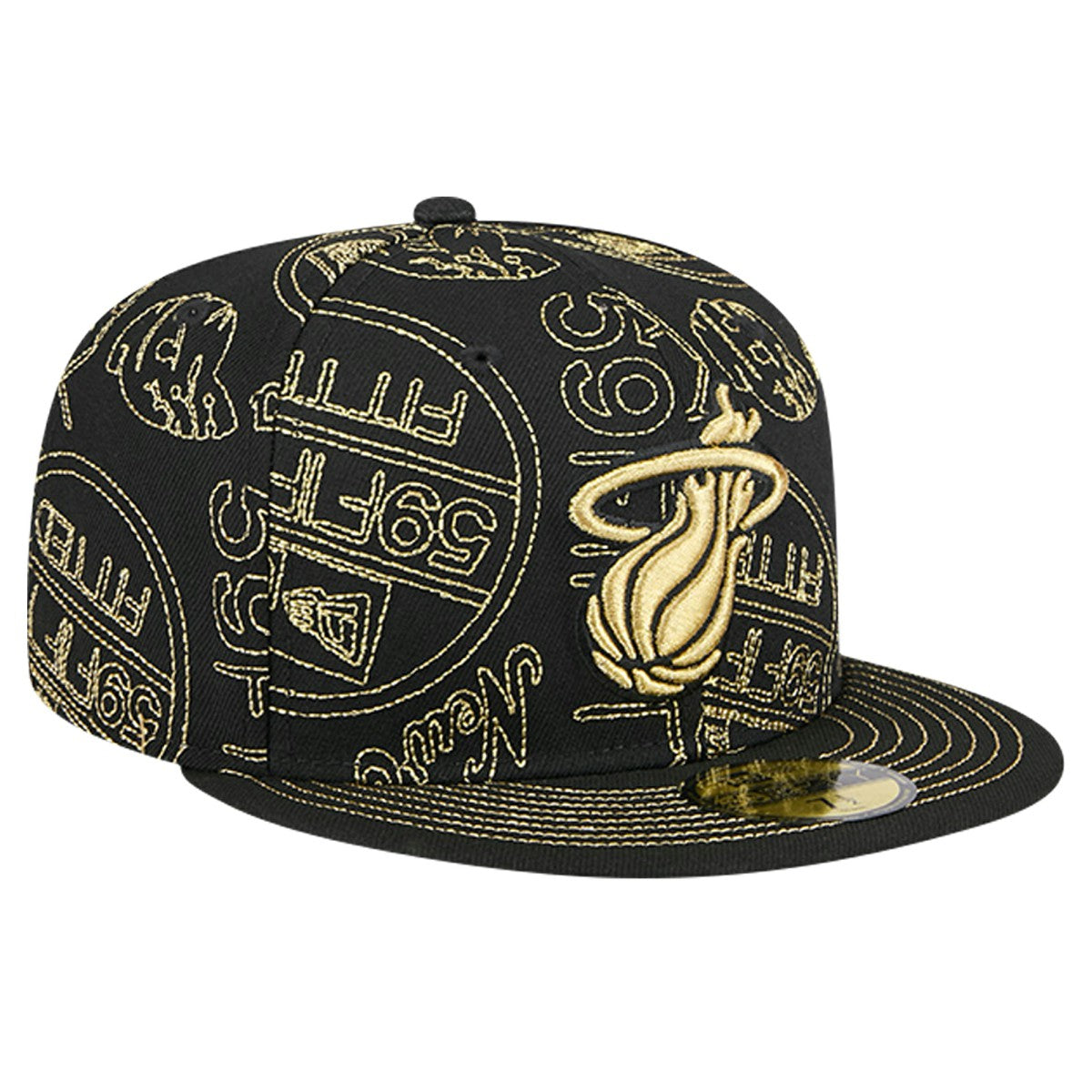 New Era - Miami Heat 59FIFTY Day Allover Print Stencil Fitted Hat - Black