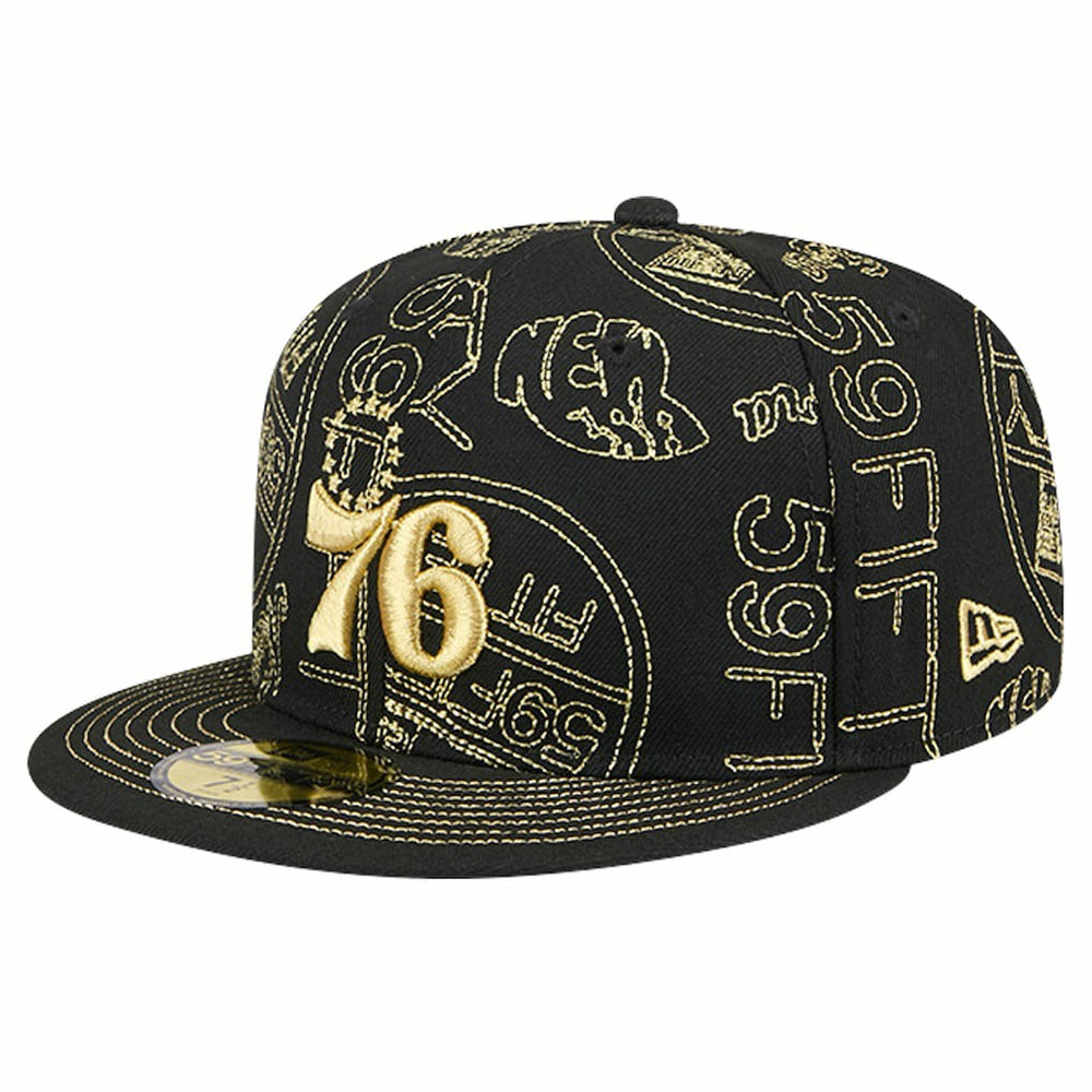 New Era - Philadelphia 76ers 59FIFTY Day Allover Print Stencil Fitted Hat - Black