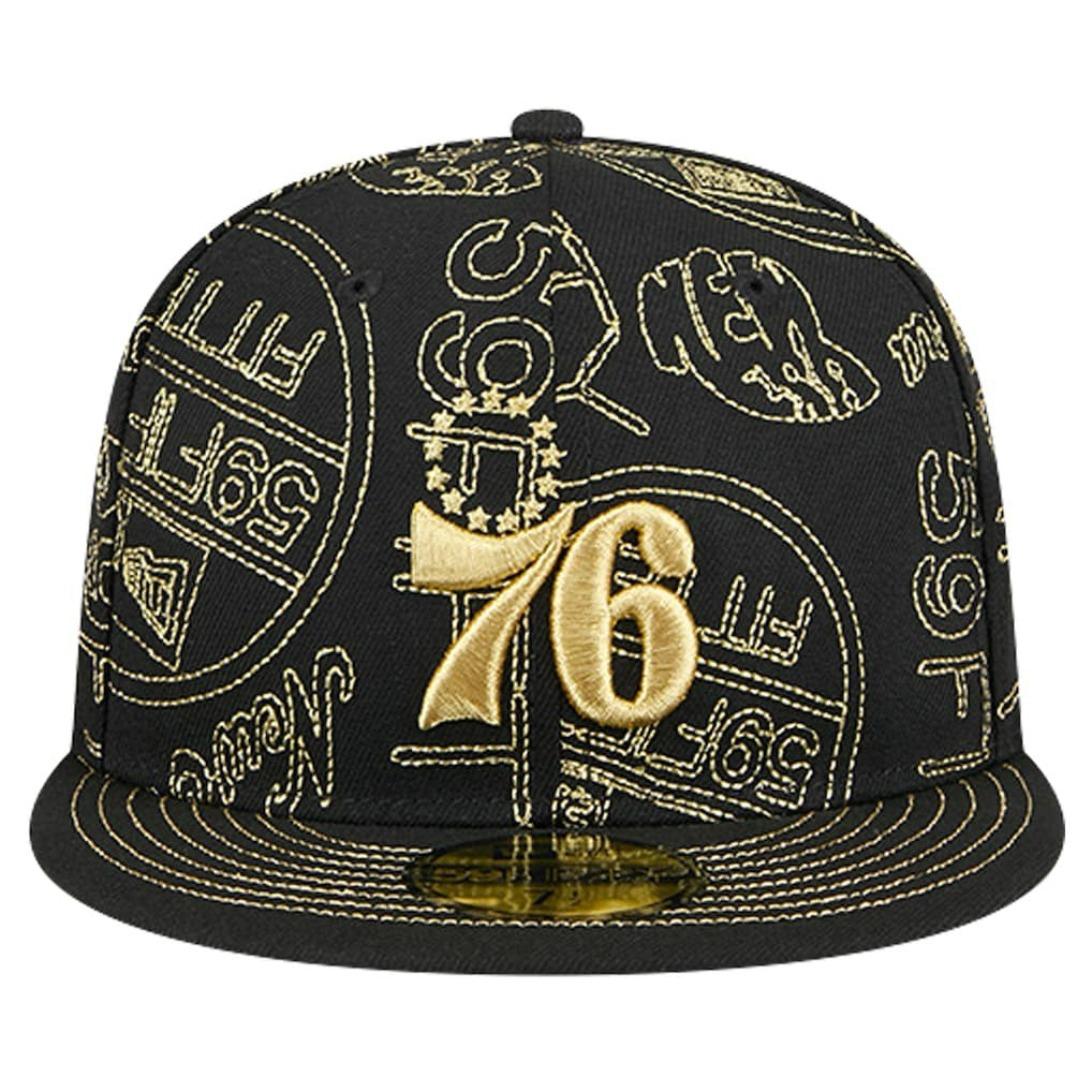 New Era - Philadelphia 76ers 59FIFTY Day Allover Print Stencil Fitted Hat - Black