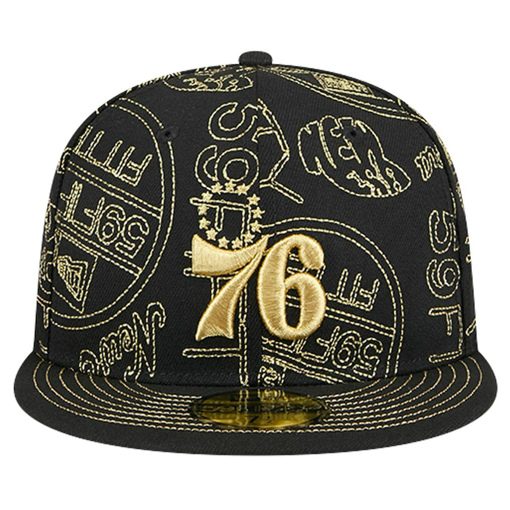 New Era - Philadelphia 76ers 59FIFTY Day Allover Print Stencil Fitted Hat - Black