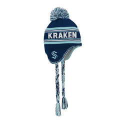 Seattle Kraken Youth Jacquard Tassel Knit Hat with Pom Deep Sea Blue