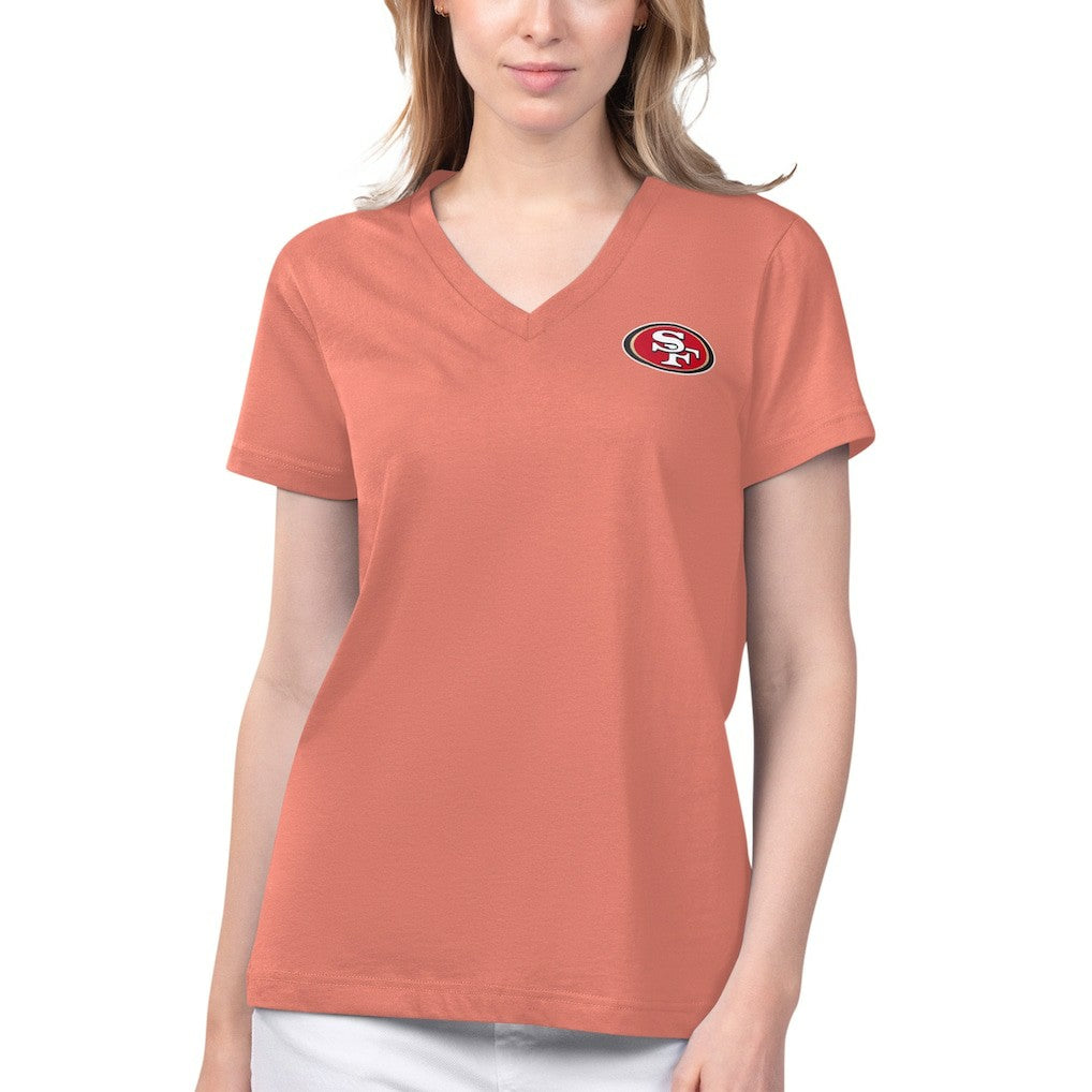 San Francisco 49ers Margaritaville Women's Game Time V-Neck T-Shirt Coral - NFL