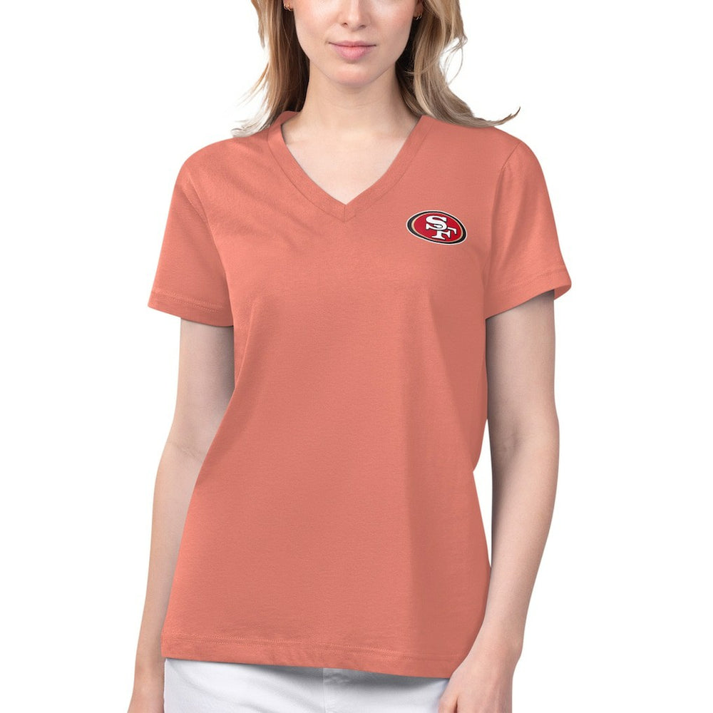 San Francisco 49ers Margaritaville Women's Game Time V-Neck T-Shirt Coral - NFL