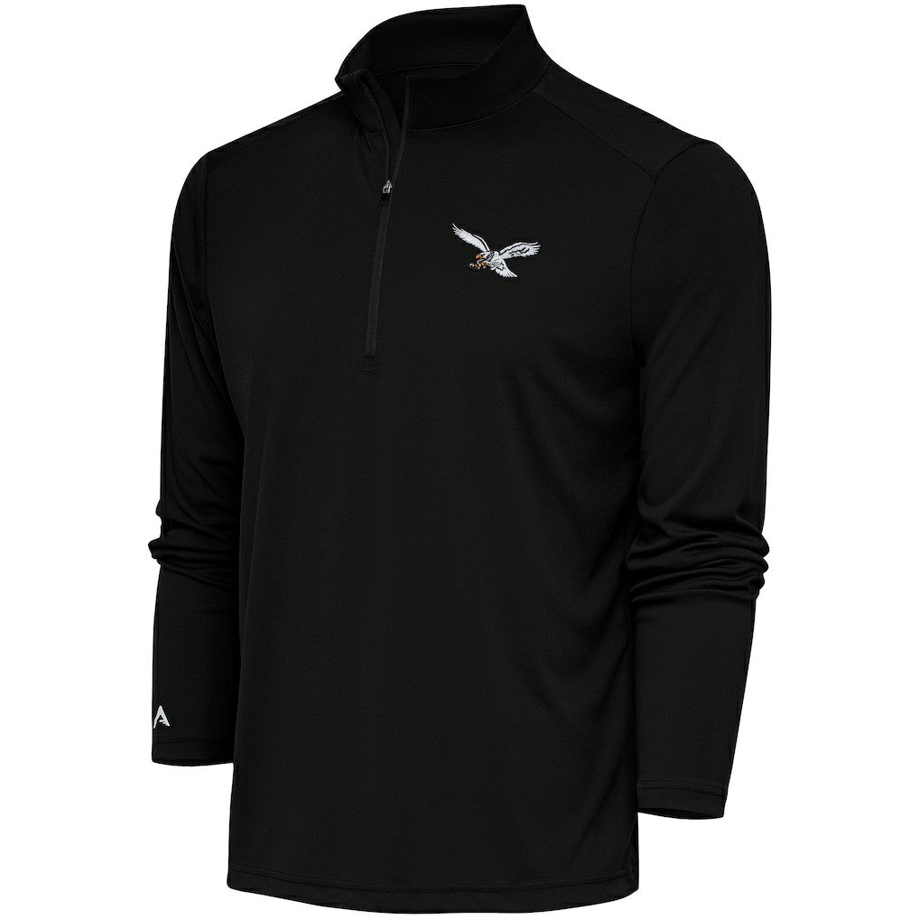 Philadelphia Eagles Antigua Throwback Logo Tribute Quarter-Zip Pullover Top Black - NFL