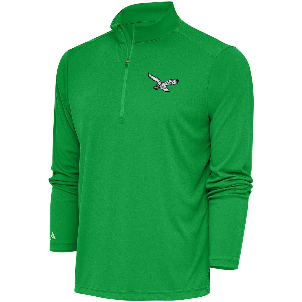 Philadelphia Eagles Antigua Throwback Logo Tribute Quarter-Zip Pullover Top Kelly Green - NFL