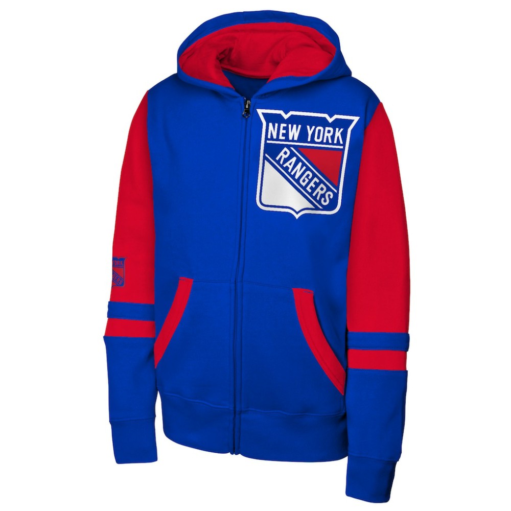 New York Rangers Youth Face Off Full-Zip Hoodie Blue