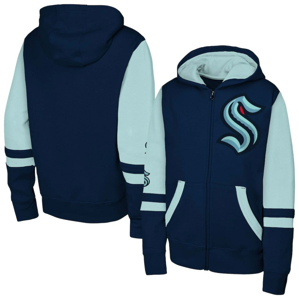 Seattle Kraken Youth Face Off Full-Zip Hoodie Navy