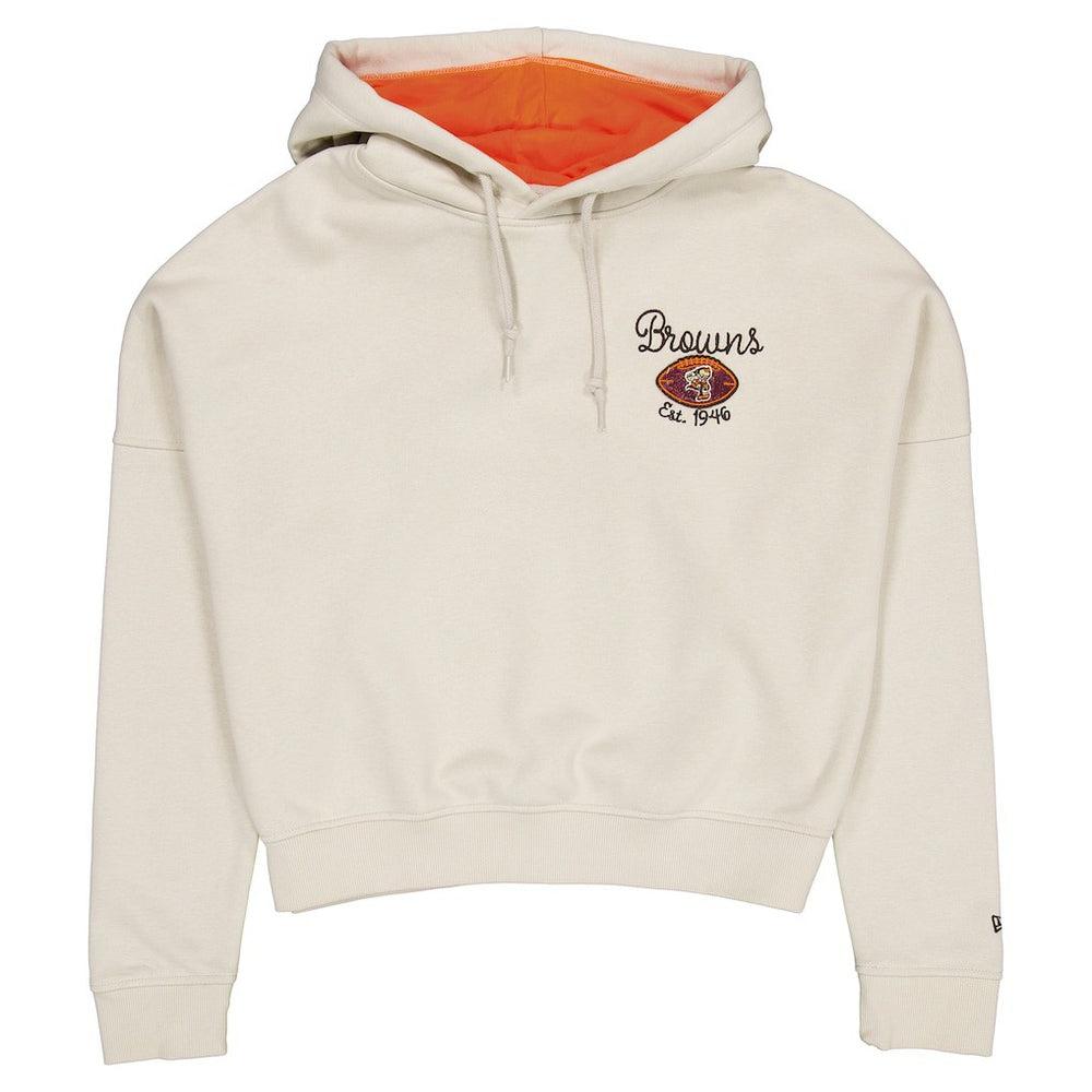 Cleveland Browns New Era Women's 3rd Down Historic Pullover Hoodie Cream - NFL