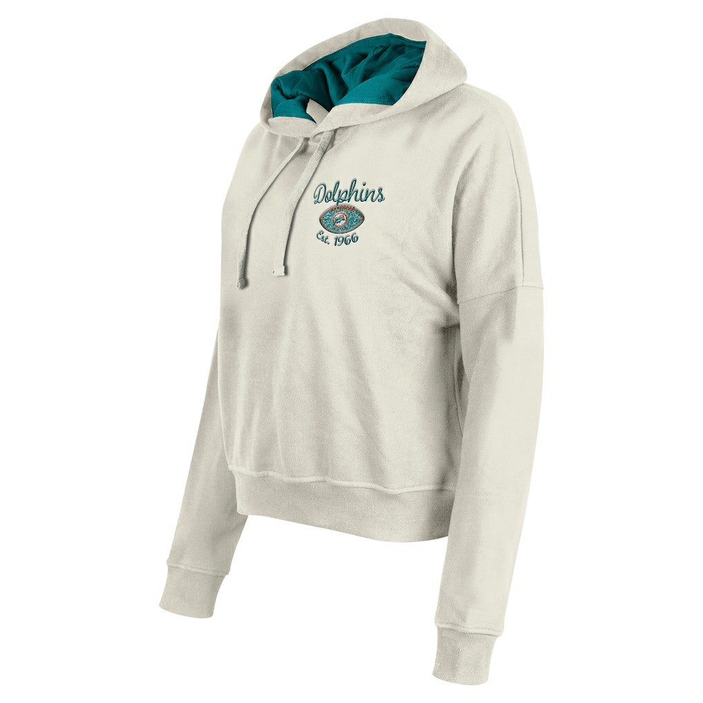 Miami Dolphins New Era Women's 3rd Down Historic Pullover Hoodie Cream - NFL