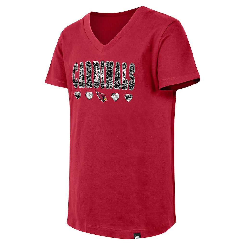 Arizona Cardinals New Era Girls Youth Flip Sequin V-Neck T-Shirt Cardinal - NFL