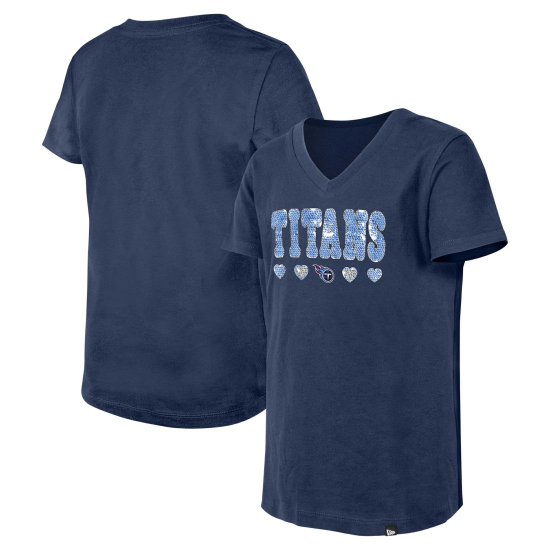 Tennessee Titans New Era Girls Youth Flip Sequin V-Neck T-Shirt Navy - NFL