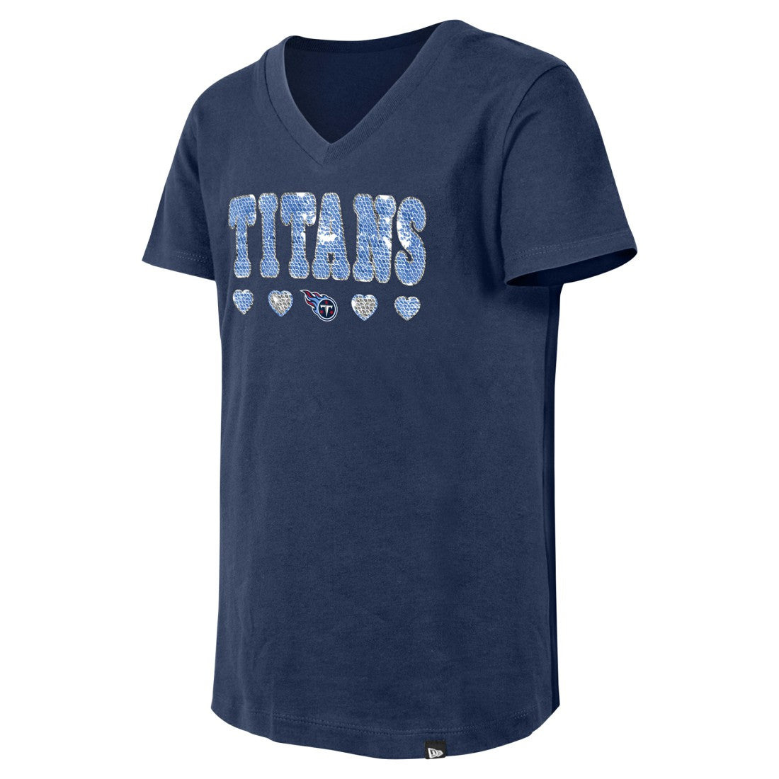 Tennessee Titans New Era Girls Youth Flip Sequin V-Neck T-Shirt Navy - NFL