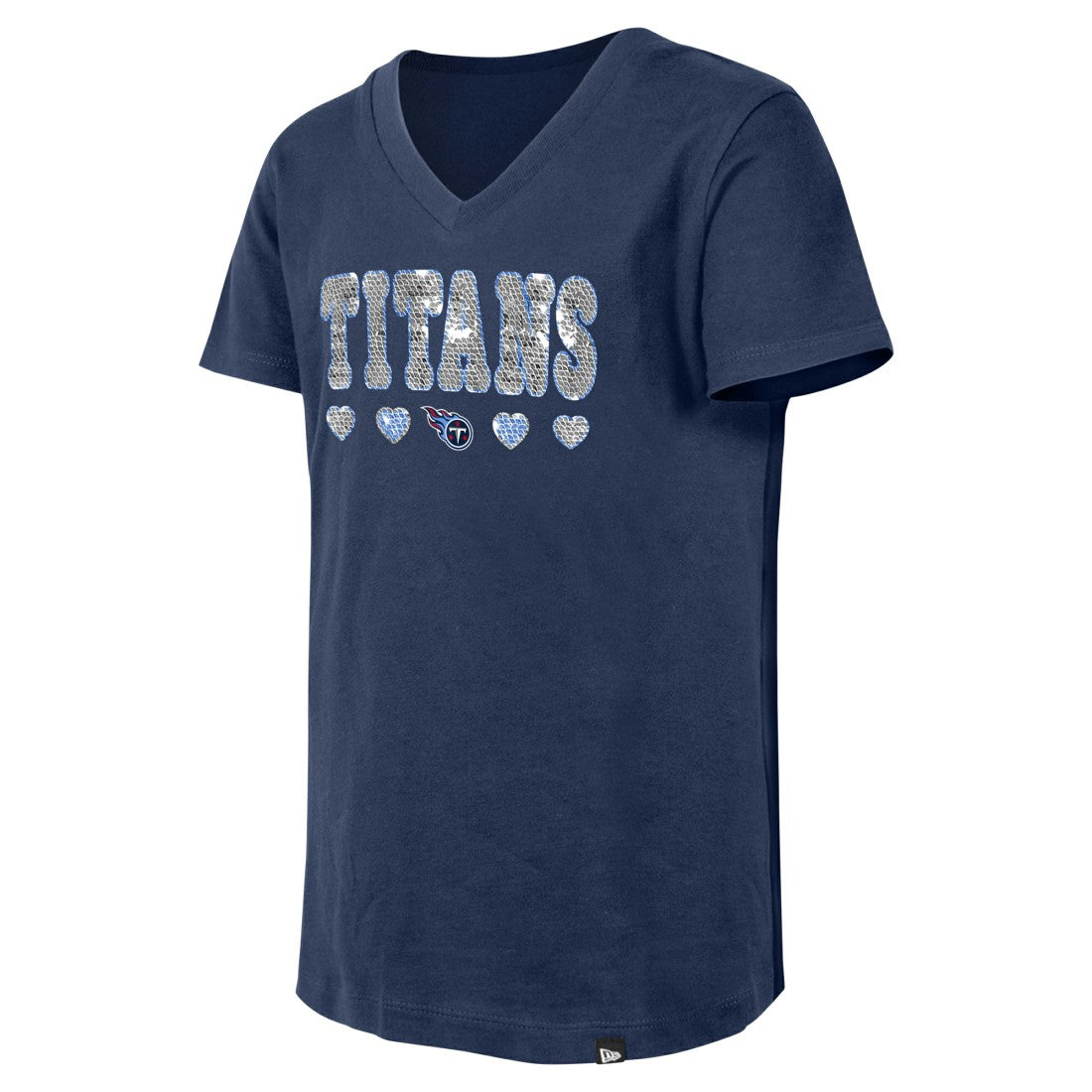 Tennessee Titans New Era Girls Youth Flip Sequin V-Neck T-Shirt Navy - NFL
