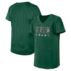 New York Jets New Era Girls Youth Flip Sequin V-Neck T-Shirt Green - NFL