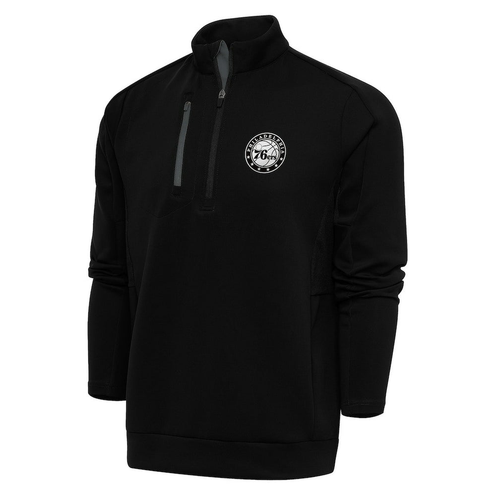 NBA - Philadelphia 76ers Antigua Metallic Logo Generation Quarter-Zip Pullover Top - Black