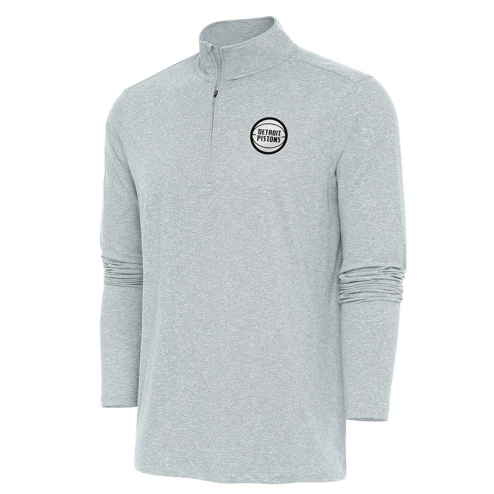 NBA - Detroit Pistons Antigua Metallic Logo Hunk Quarter-Zip Pullover - Heather Gray
