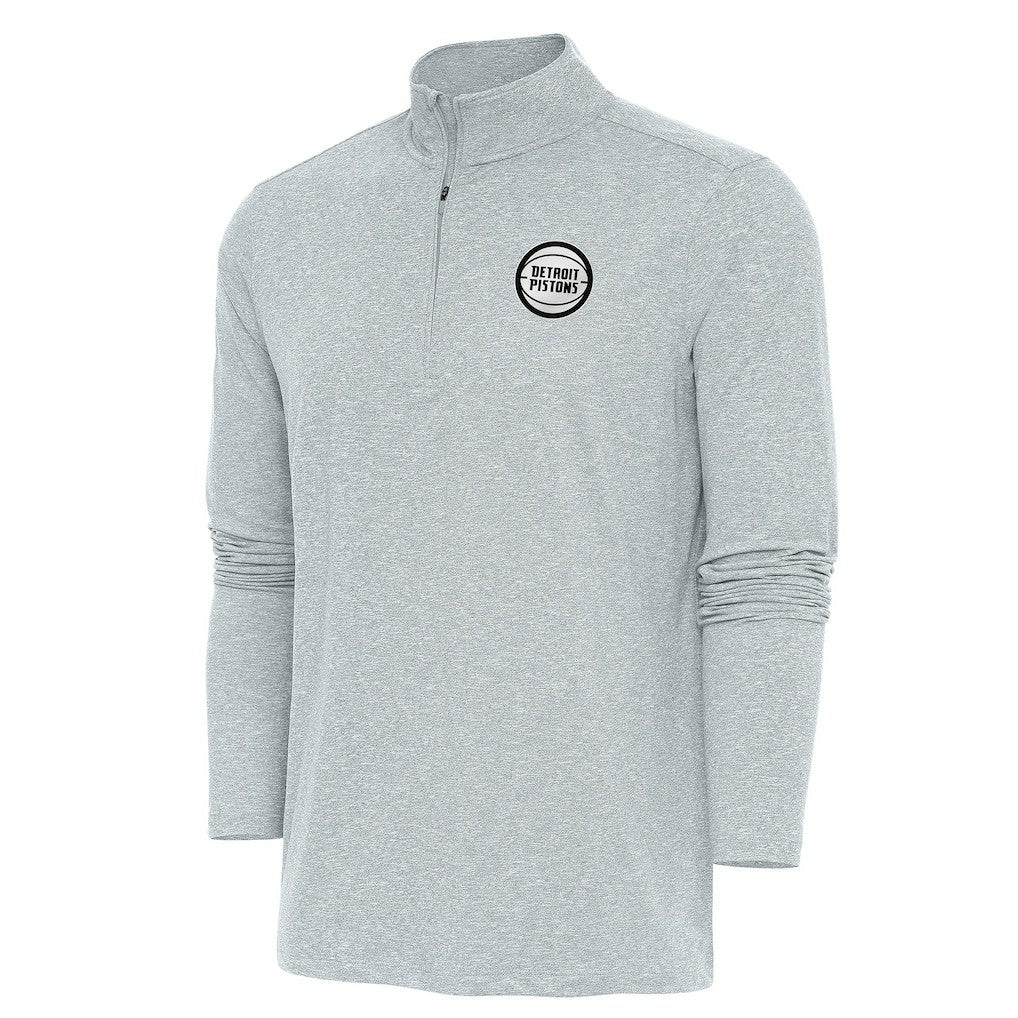NBA - Detroit Pistons Antigua Metallic Logo Hunk Quarter-Zip Pullover - Heather Gray