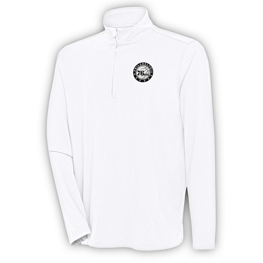 NBA - Philadelphia 76ers Antigua Metallic Logo Hunk Quarter-Zip Pullover - White