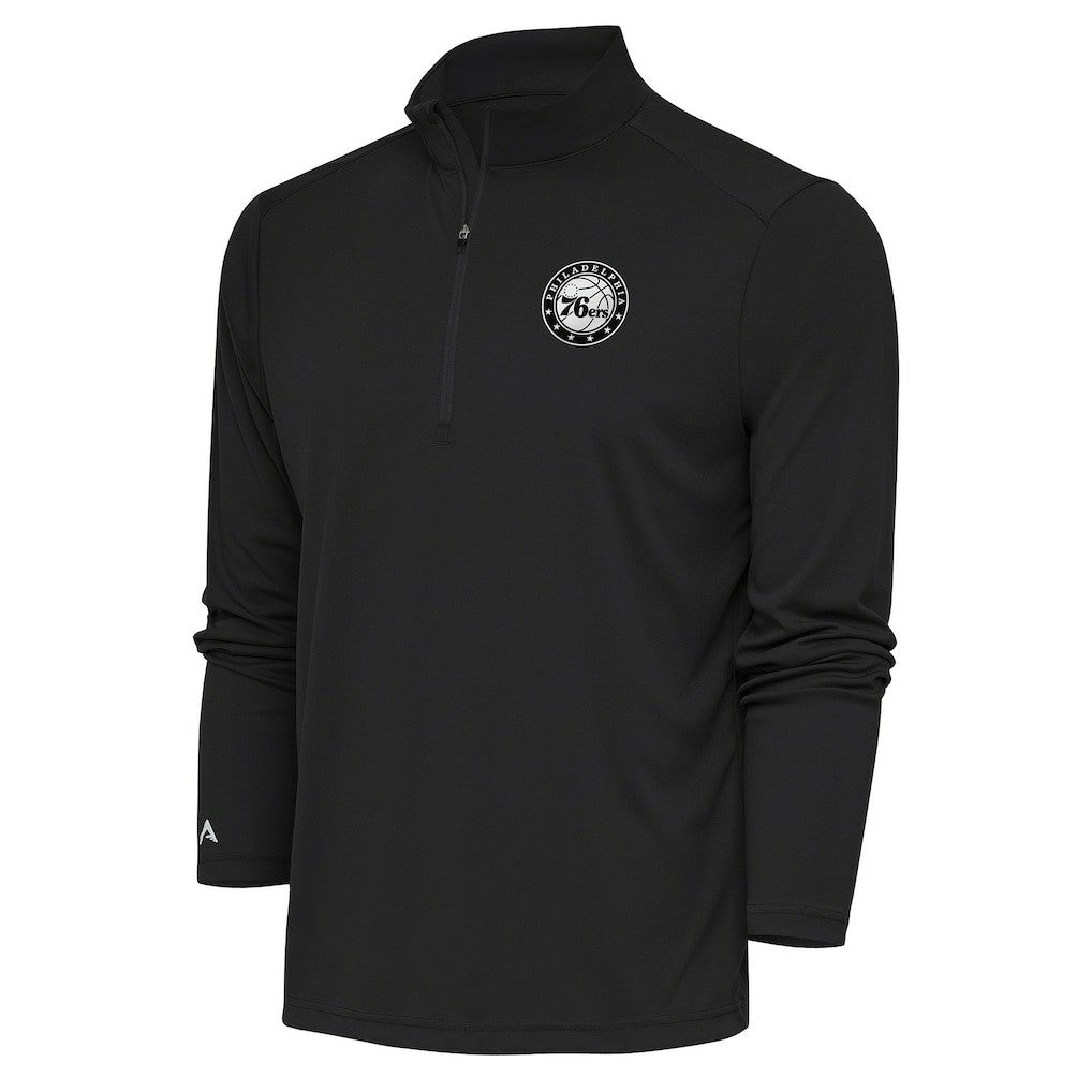 NBA - Philadelphia 76ers Antigua Metallic Logo Tribute Quarter-Zip Pullover - Charcoal