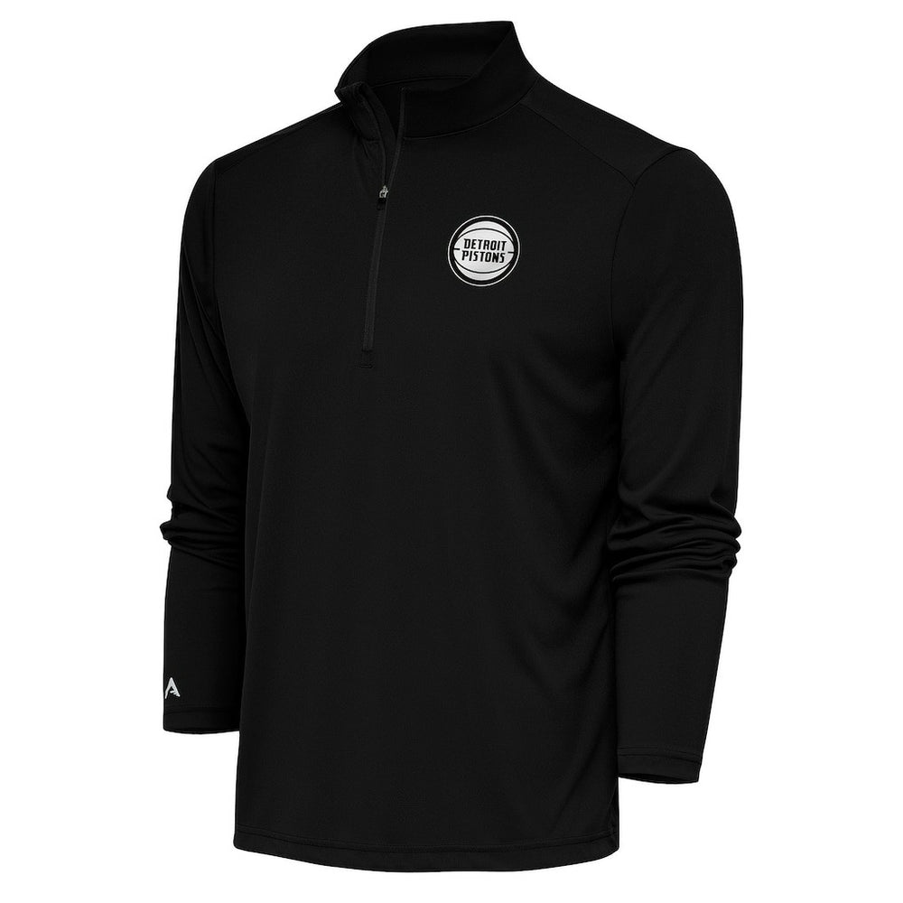 NBA - Detroit Pistons Antigua Metallic Logo Tribute Quarter-Zip Pullover - Black